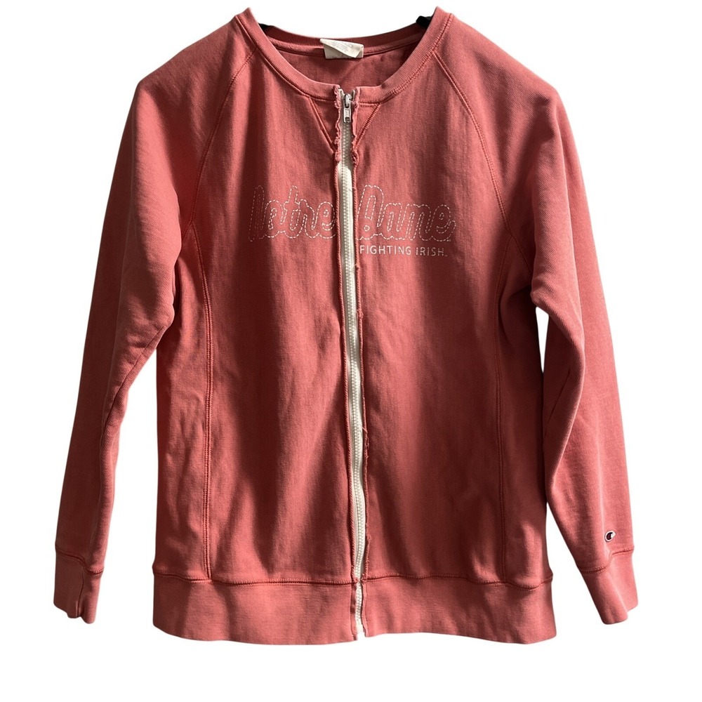Vintage Champion Reverse Weave Notre Dame Sweatshirt Pink Full Zip‎ Size M Irish